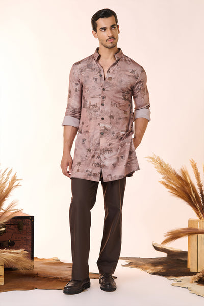 Shantanu And Nikhil Menswear Safari Printed Shirt Kurta indian designer wear online shopping melange singapore