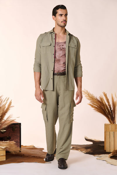 Shantanu & Nikhil Menswear Sage Shirt with Patch Pocket indian designer wear online shopping melange singapore
