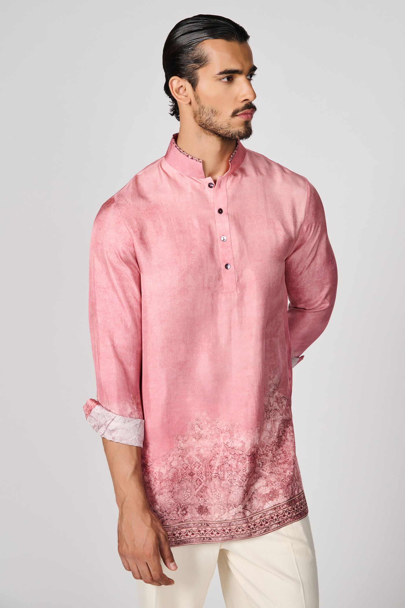 Shantanu & Nikhil Menswear Sicilian Placement Print Silk Kurta indian designer wear online shopping melange singapore