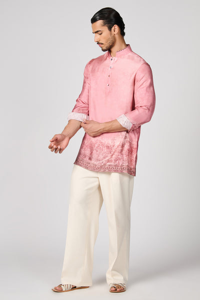 Shantanu & Nikhil Menswear Sicilian Placement Print Silk Kurta indian designer wear online shopping melange singapore