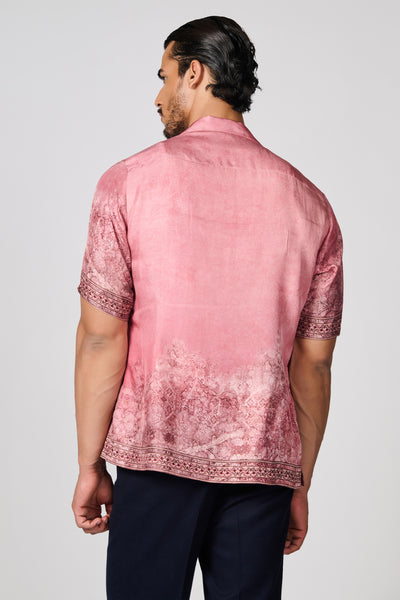 Shantanu & Nikhil Menswear Sicilian Placement Print Silk Shirt indian designer wear online shopping melange singapore