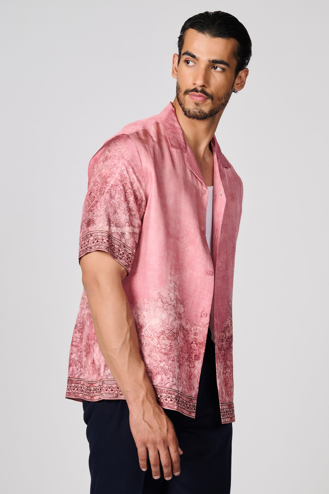 Shantanu & Nikhil Menswear Sicilian Placement Print Silk Shirt indian designer wear online shopping melange singapore
