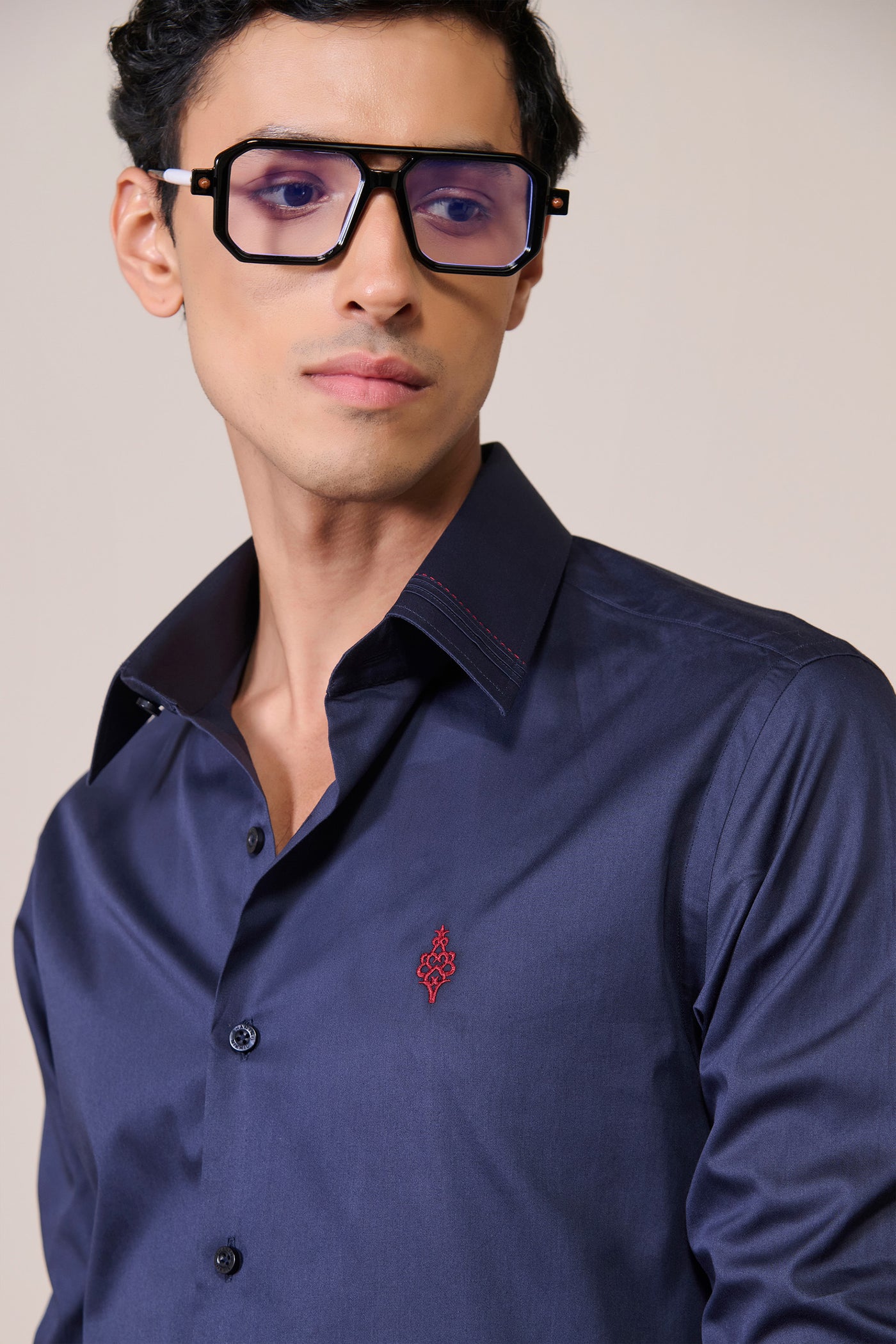 Shantanu & Nikhil Menswear Signature Adamas Navy Shirt indian designer wear online shopping melange singapore