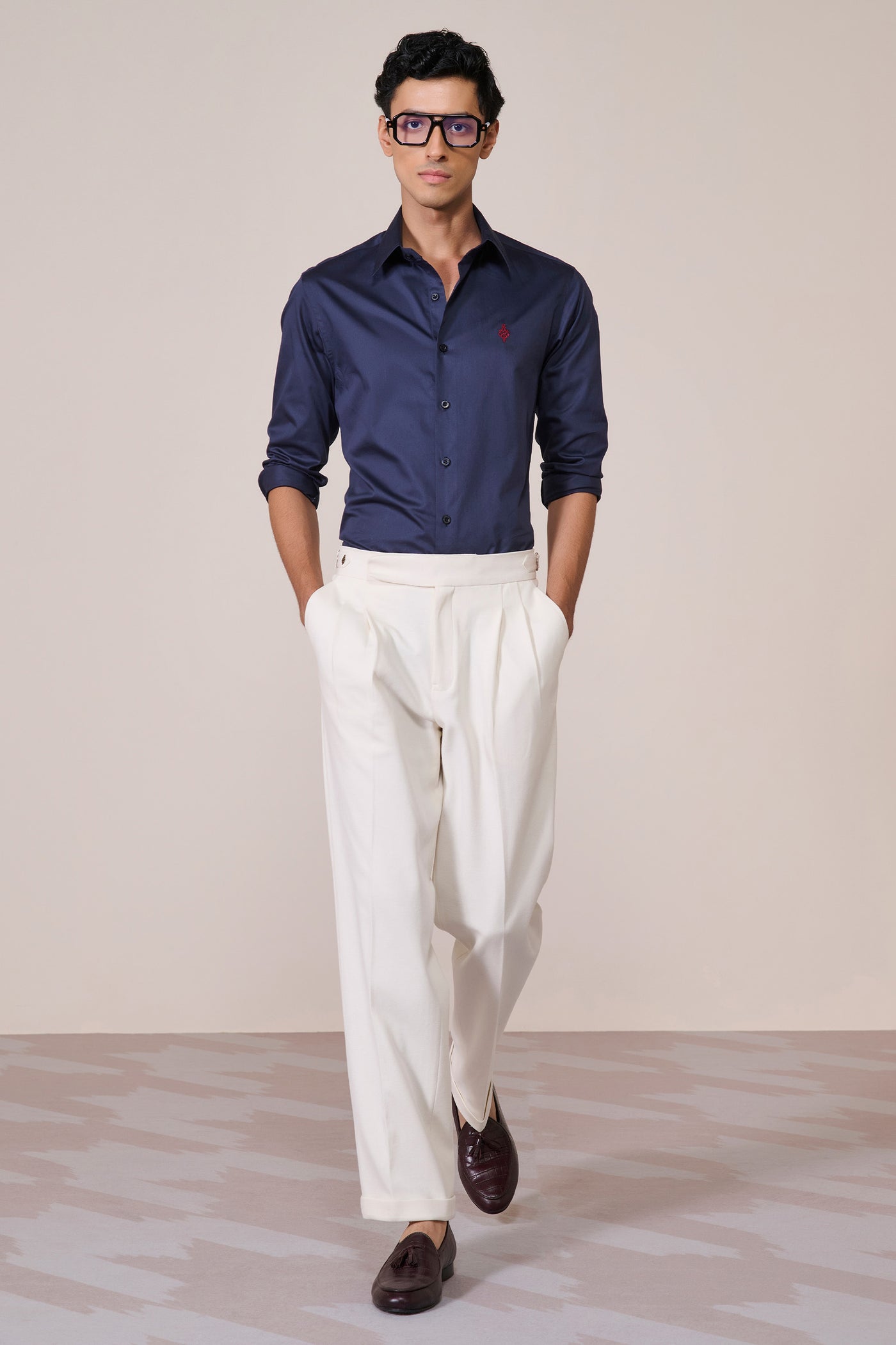 Shantanu & Nikhil Menswear Signature Adamas Navy Shirt indian designer wear online shopping melange singapore