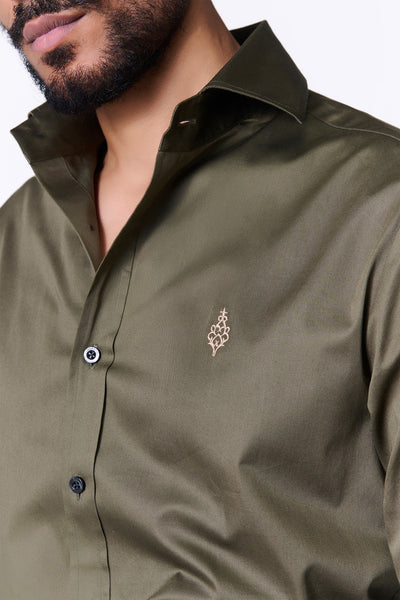 Shantanu & Nikhil Menswear Signature Adamas Olive Shirt indian designer wear online shopping melange singapore