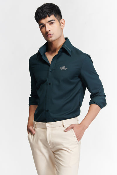 Shantanu & Nikhil Menswear Signature Dark Green Shirt With Embroidered Crest indian designer wear online shopping melange singapore