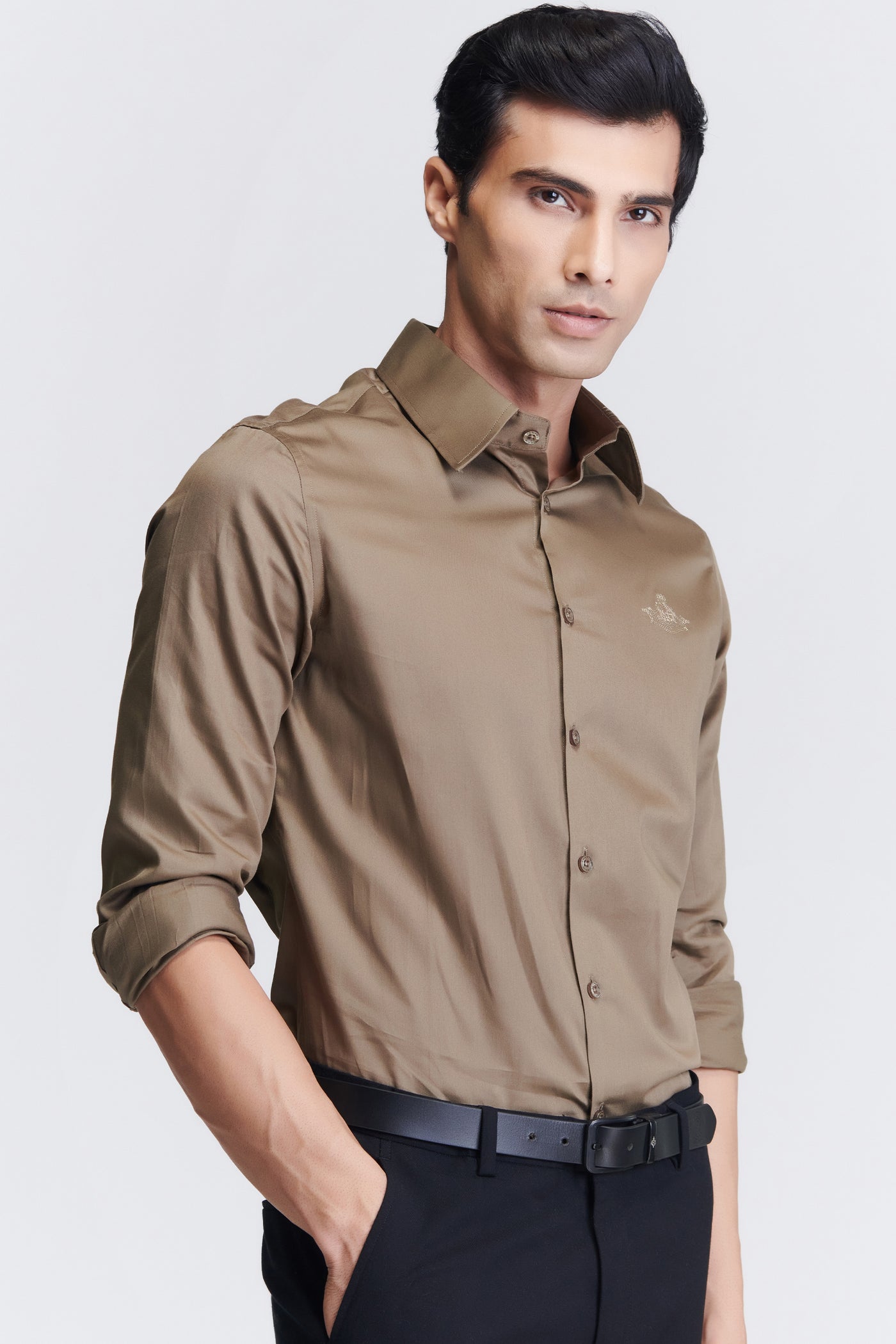 Shantanu & Nikhil Menswear Signature Light Green Shirt With Embroidered Crest indian designer wear online shopping melange singapore