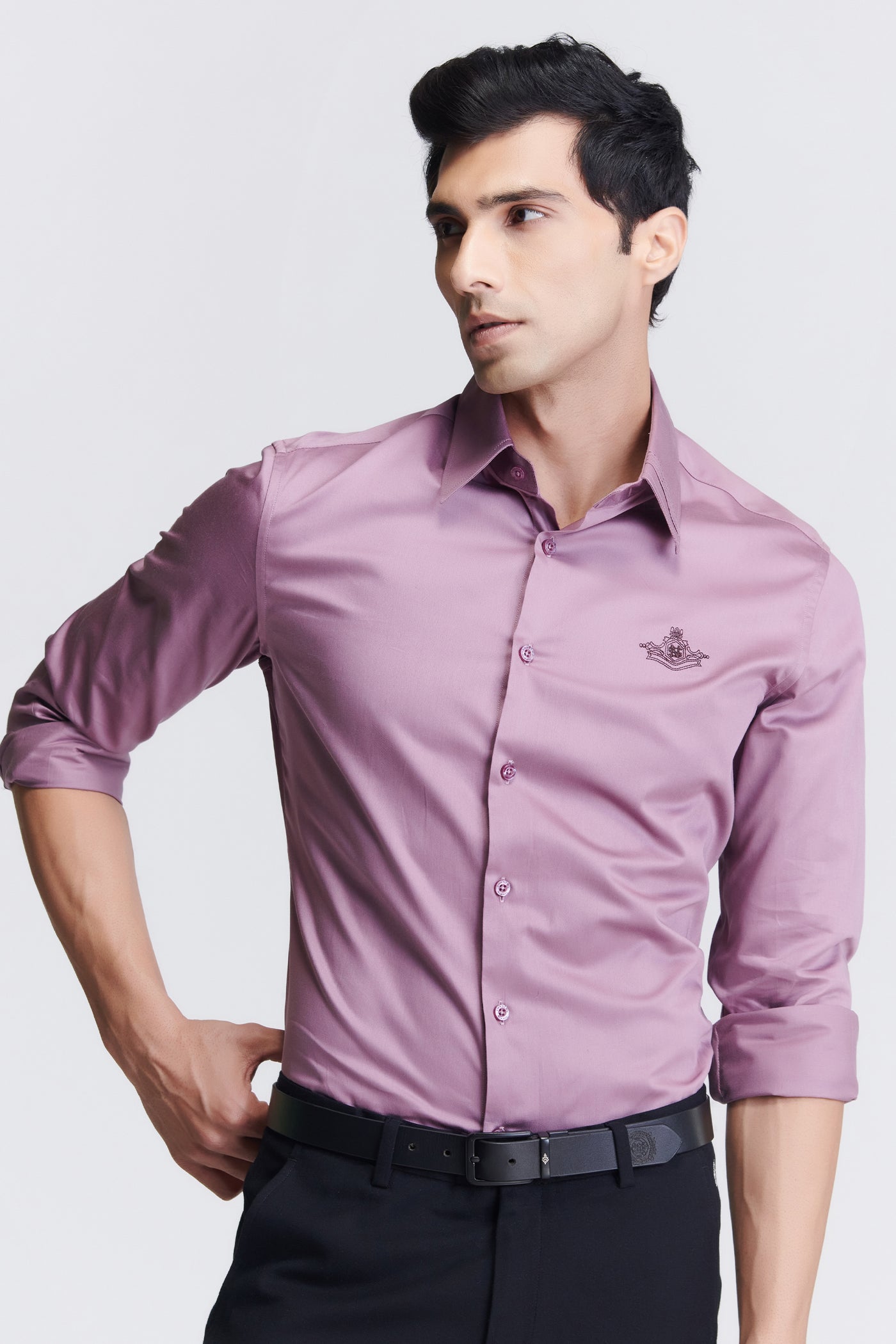 Shantanu & Nikhil Menswear Signature Light Purple Shirt with Embroidered Crest indian designer wear online shopping melange singapore
