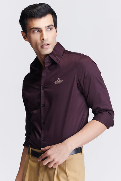 Shantanu & Nikhil Menswear Signature Maroon Shirt With Embroidered Crest indian designer wear online shopping melange singapore