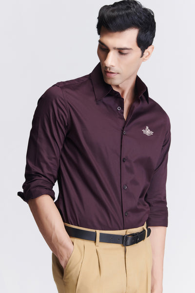 Shantanu & Nikhil Menswear Signature Maroon Shirt With Embroidered Crest indian designer wear online shopping melange singapore