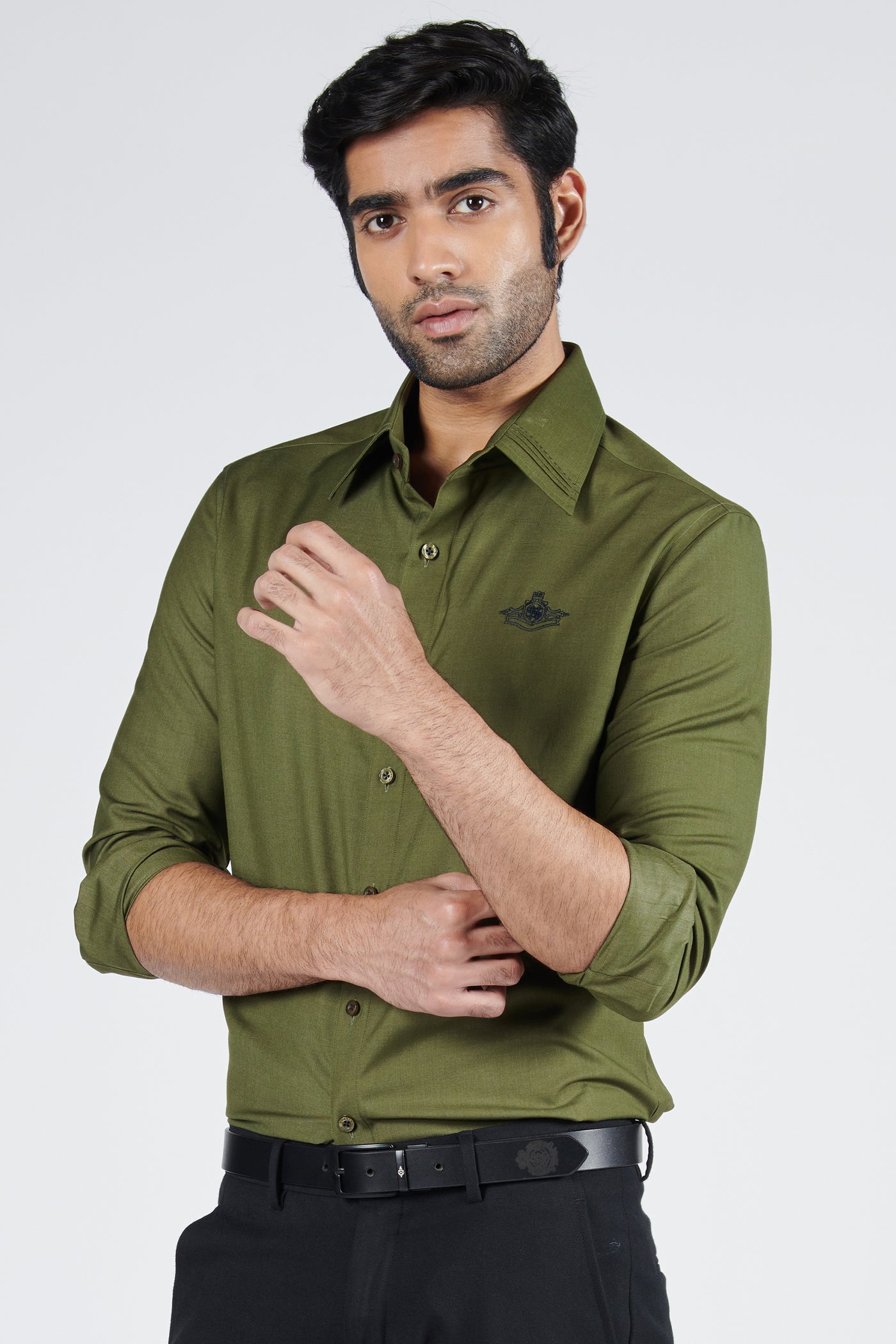 Shantanu & Nikhil Menswear Signature Military Green with Embroidered Crest indian designer wear online shopping melange 