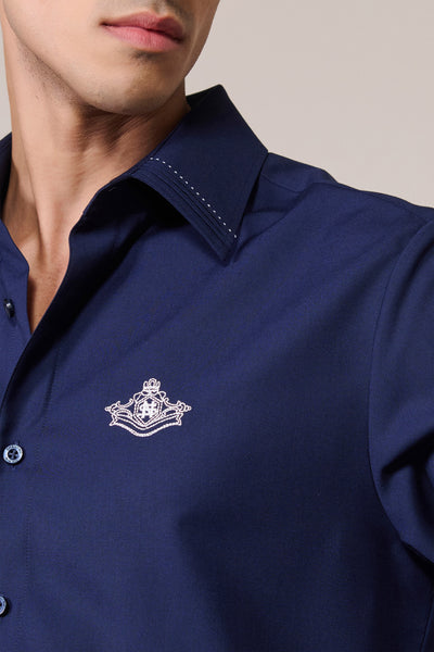 Shantanu & Nikhil Menswear Signature Navy Shirt with Embroidered Crest indian designer wear online shopping melange singapore