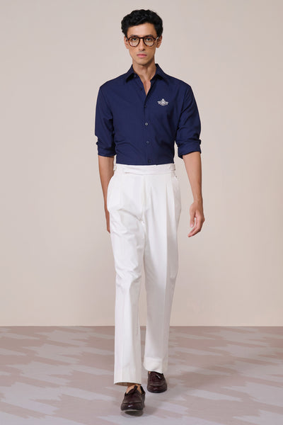 Shantanu & Nikhil Menswear Signature Navy Shirt with Embroidered Crest indian designer wear online shopping melange singapore