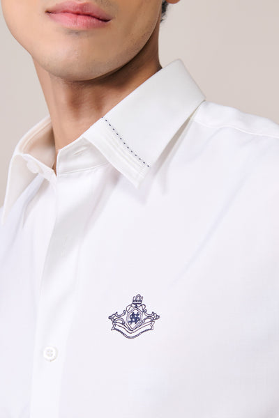 Shantanu & Nikhil Menswear Signature Off White Shirt with Embroidered Crest indian designer wear online shopping melange singapore

