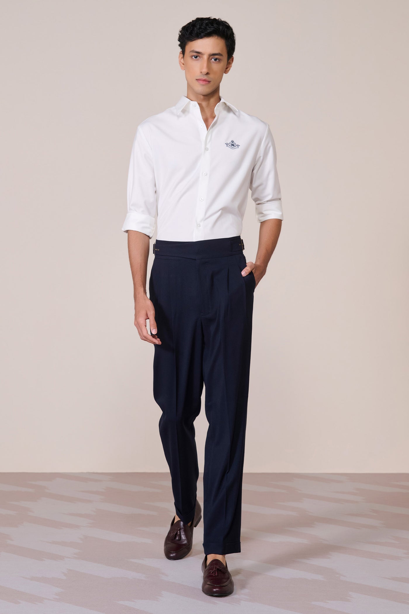 Shantanu & Nikhil Menswear Signature Off White Shirt with Embroidered Crest indian designer wear online shopping melange singapore
