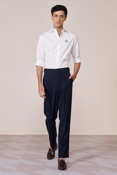 Shantanu & Nikhil Menswear Signature Off White Shirt with Embroidered Crest indian designer wear online shopping melange singapore
