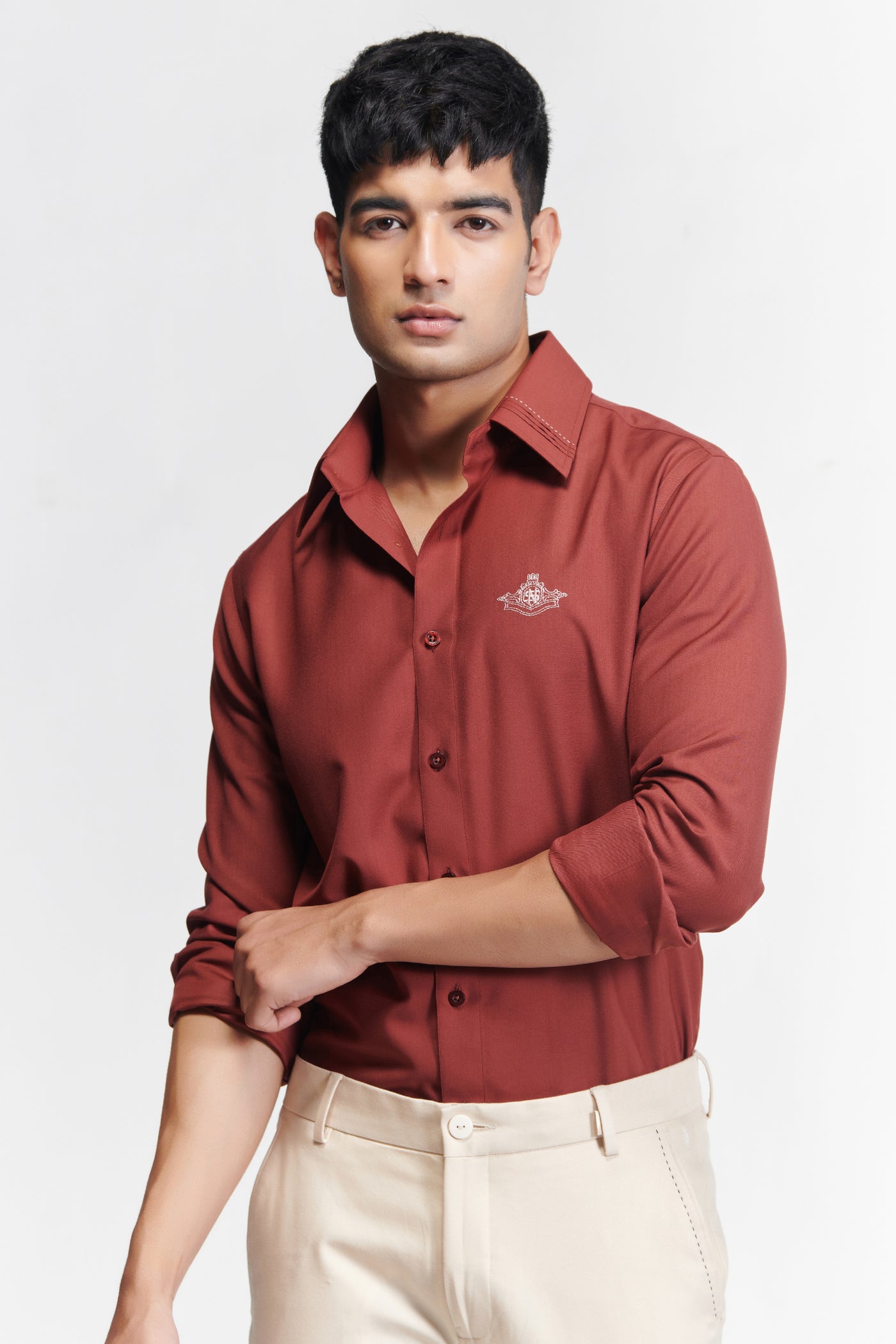 Shantanu & Nikhil Menswear Signature Rust With Embroidered Crest indian designer wear online shopping melange singapore