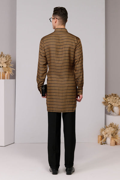 Shantanu & Nikhil Menswear Silk Twill Adamas Printed Kurta indian designer wear online shopping melange singapore 