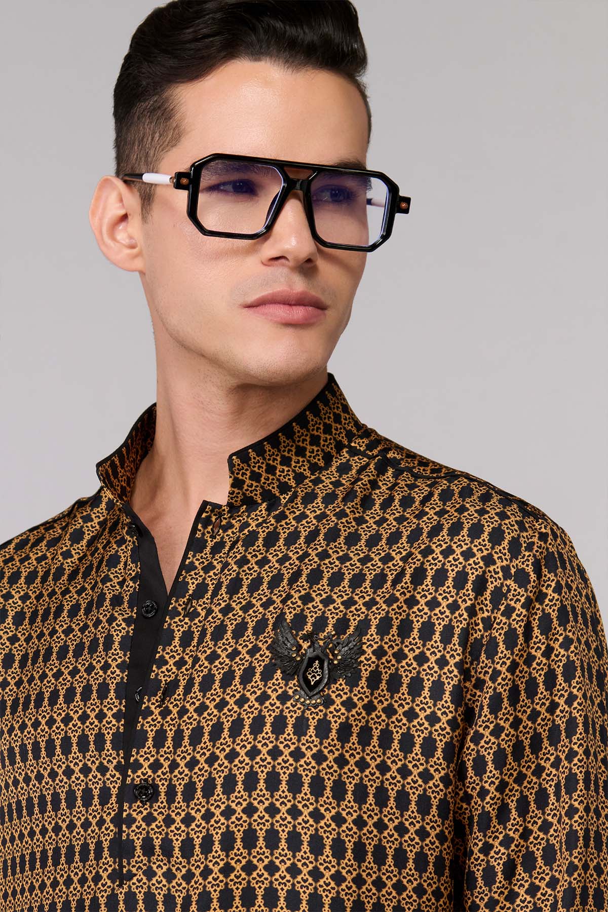 Shantanu & Nikhil Menswear Silk Twill Adamas Printed Kurta indian designer wear online shopping melange singapore 