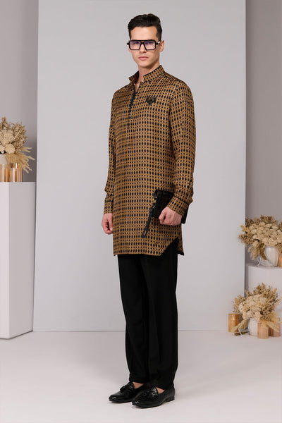 Shantanu & Nikhil Menswear Silk Twill Adamas Printed Kurta indian designer wear online shopping melange singapore 