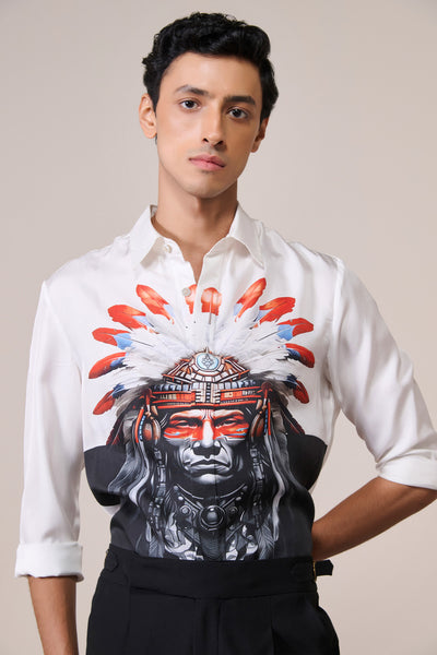 Shantanu & Nikhil Menswear Silk Twill Printed Shirt indian designer wear online shopping melange singapore