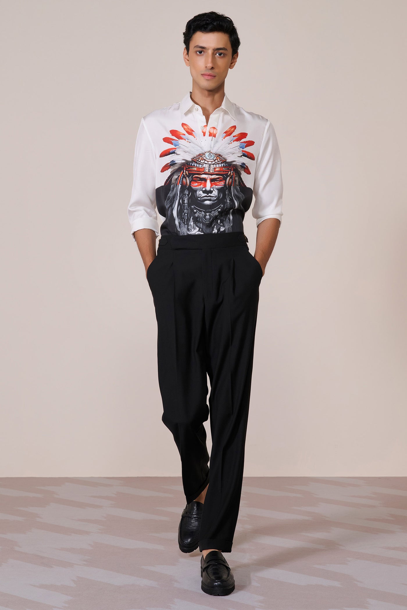Shantanu & Nikhil Menswear Silk Twill Printed Shirt indian designer wear online shopping melange singapore