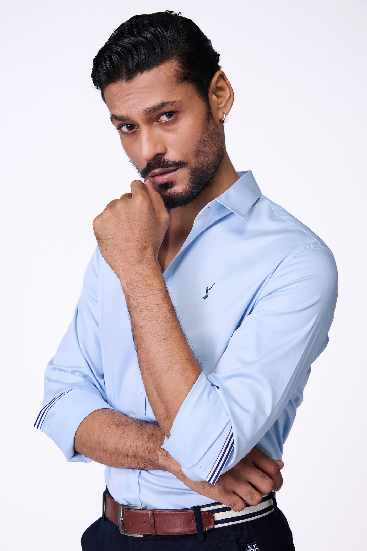 Shantanu & Nikhil Menswear SNCC Light Blue Shirt with Contrasting Trim indian designer wear online shopping melange singapore