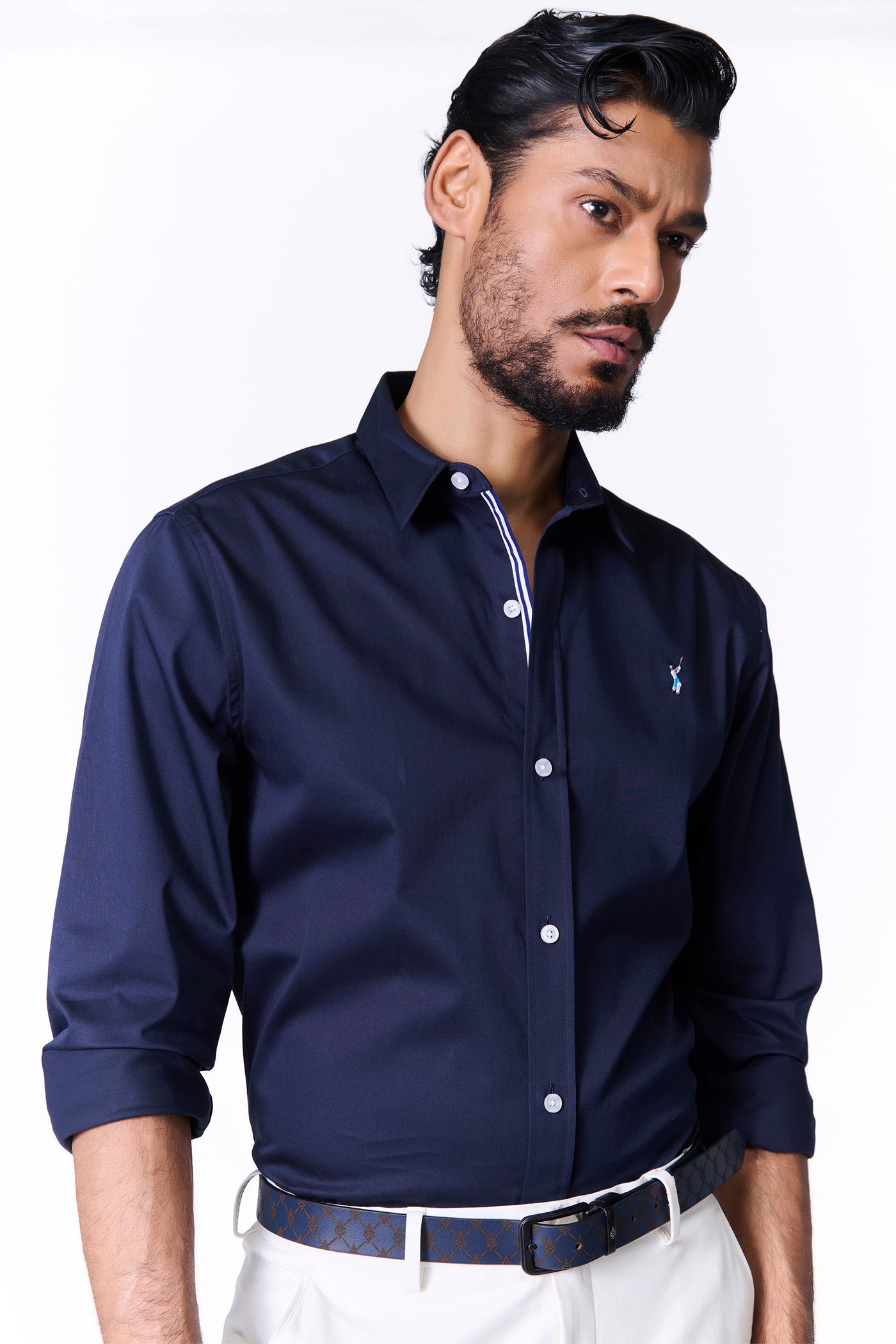 Shantanu & Nikhil Menswear  SNCC Navy Shirt with Contrasting Trim indian designer wear online shopping melange singapore
