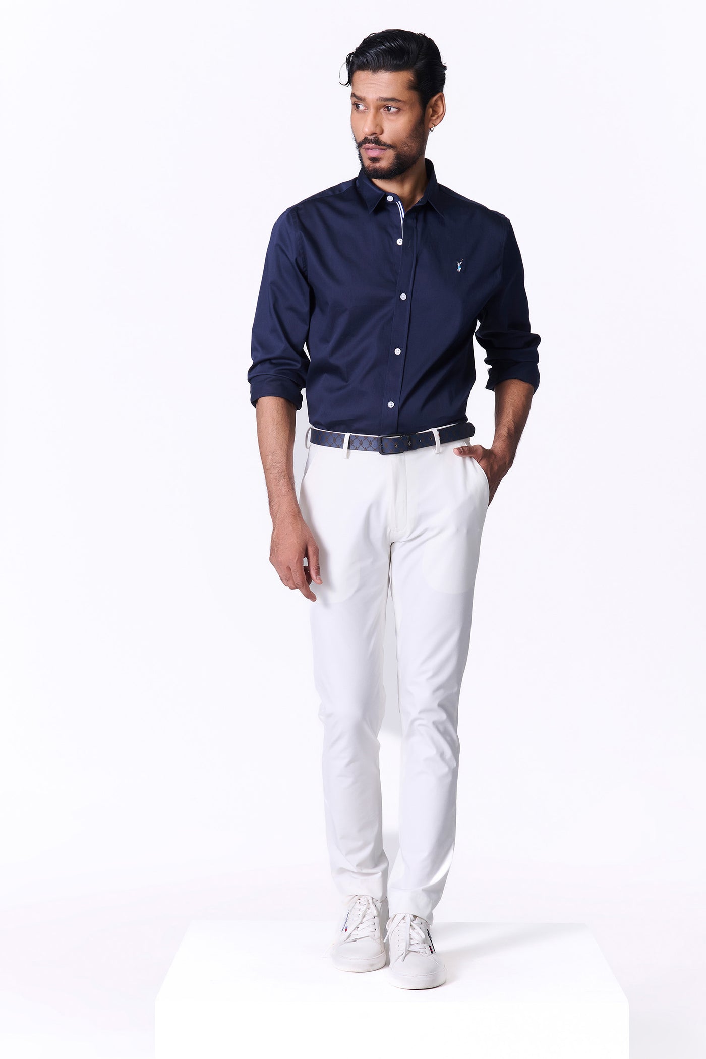 Shantanu & Nikhil Menswear  SNCC Navy Shirt with Contrasting Trim indian designer wear online shopping melange singapore