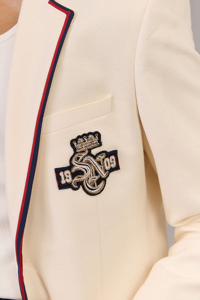 Shantanu & Nikhil Menswear Sncc Off White Jacket With Crest indian designer wear online shopping melange singapore