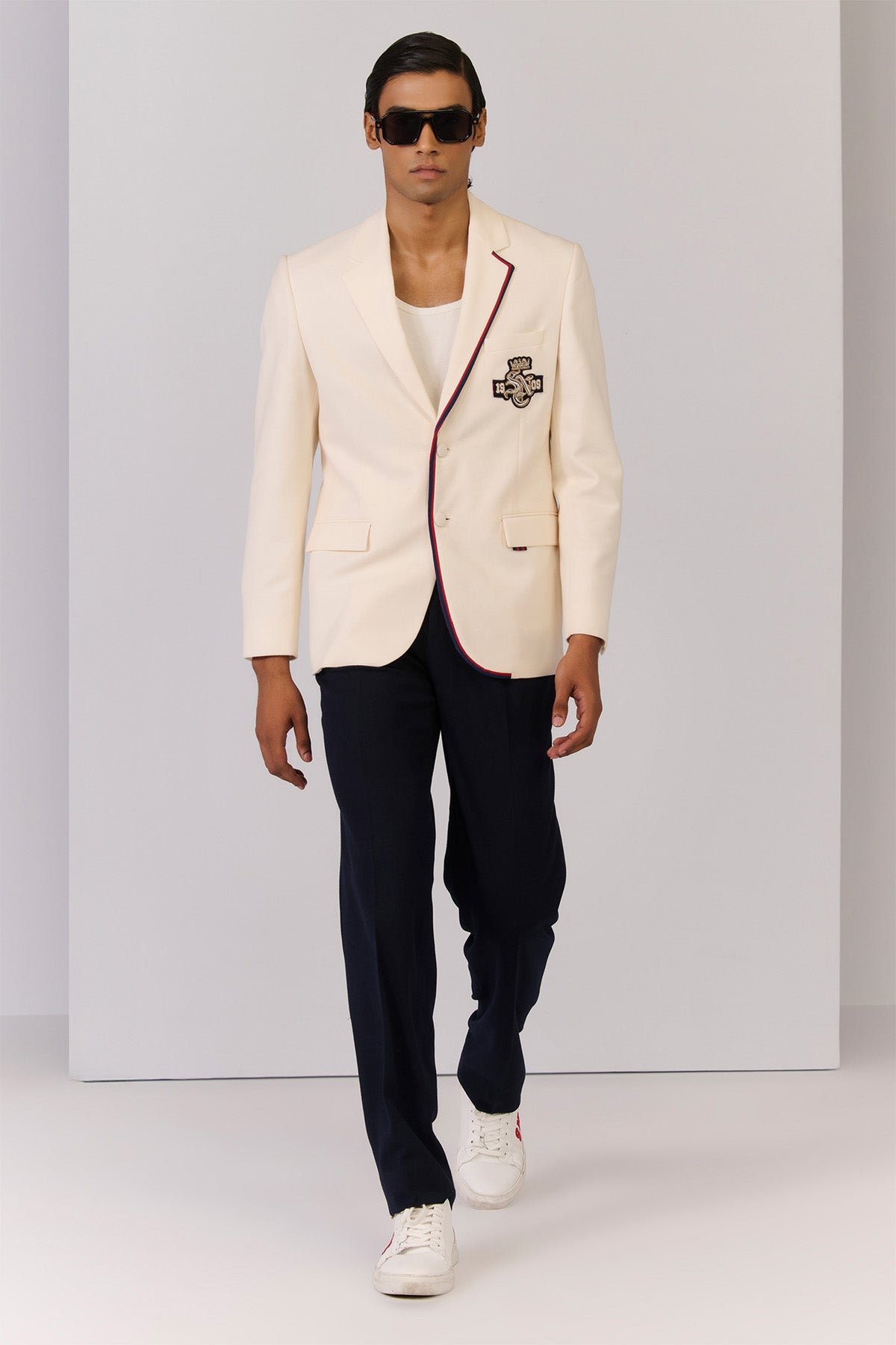 Shantanu & Nikhil Menswear Sncc Off White Jacket With Crest indian designer wear online shopping melange singapore