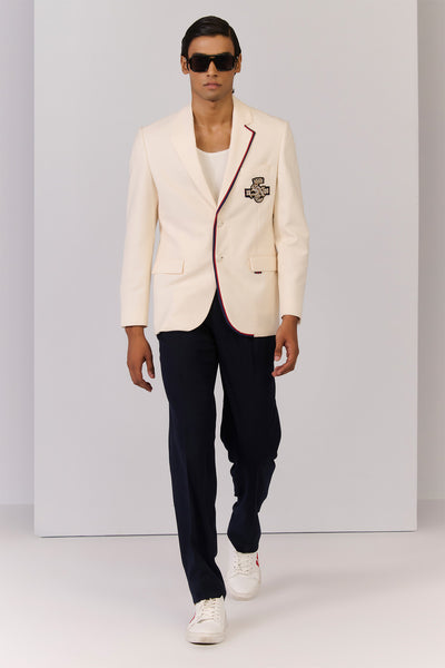 Shantanu & Nikhil Menswear Sncc Off White Jacket With Crest indian designer wear online shopping melange singapore
