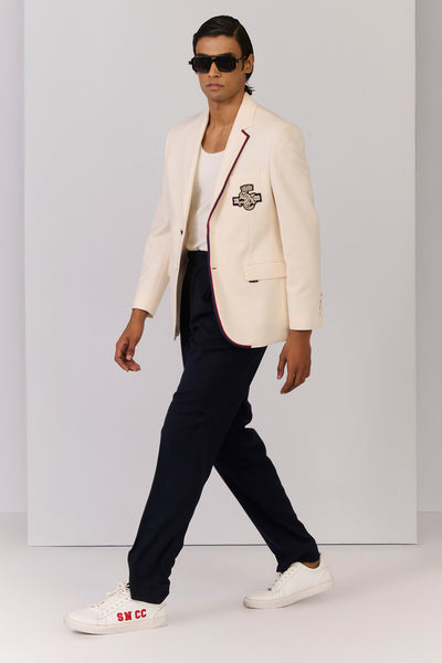 Shantanu & Nikhil Menswear Sncc Off White Jacket With Crest indian designer wear online shopping melange singapore