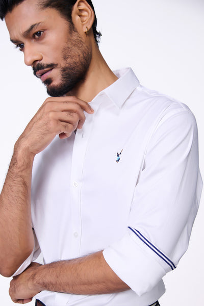 Shantanu & Nikhil Menswear SNCC White Shirt with Striped Taping Placket indian designer wear online shopping melange singapore