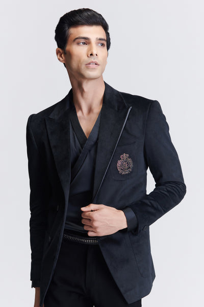 Shantanu & Nikhil Menswear Velvet Crest Jacket indian designer wear online shopping melange singapore