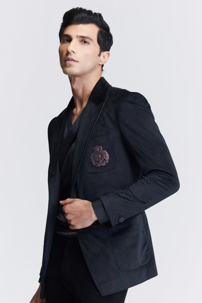 Shantanu & Nikhil Menswear Velvet Crest Jacket indian designer wear online shopping melange singapore