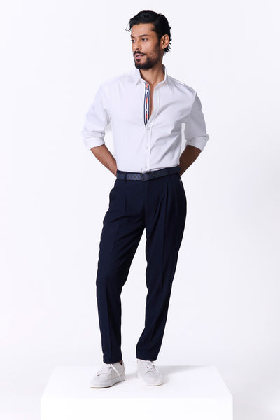 Shantanu & Nikhil Menswear White Shirt with SNCC Striped Taping Placket indian designer wear online shopping melange singapore
