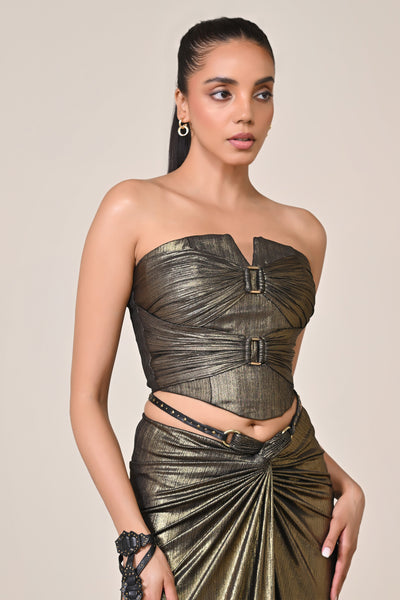 Shantanu & Nikhil Metallic Drape Corset Top indian designer wear online shopping melange singapore