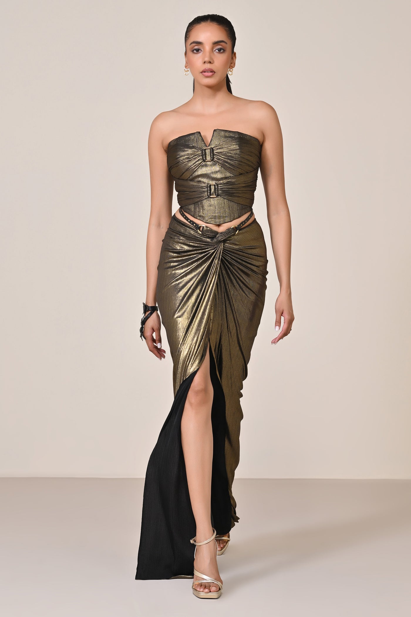 Shantanu & Nikhil Metallic Drape Corset Top indian designer wear online shopping melange singapore