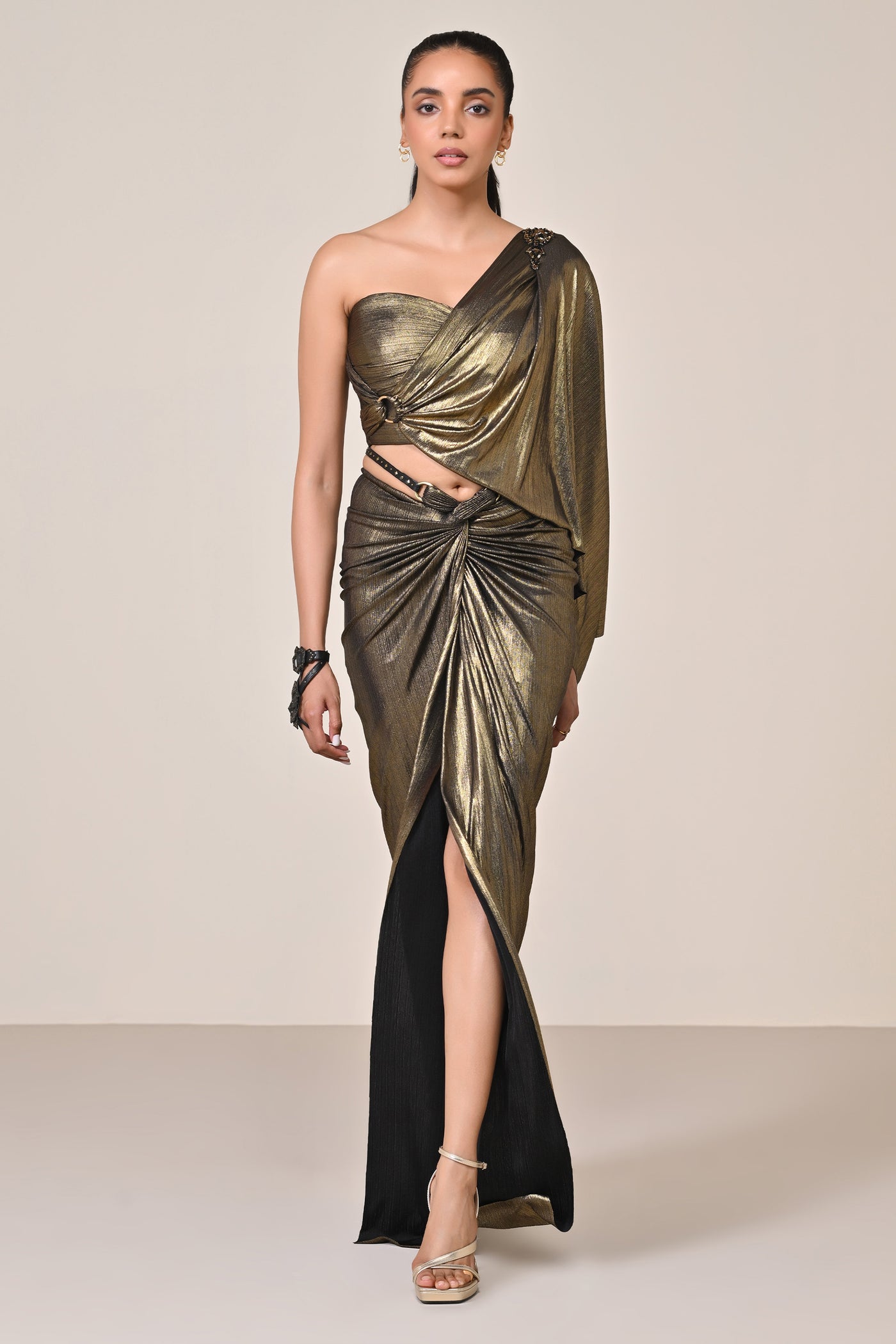 Shantanu & Nikhil Metallic One-Shoulder Top indian designer wear online shopping melange singapore

