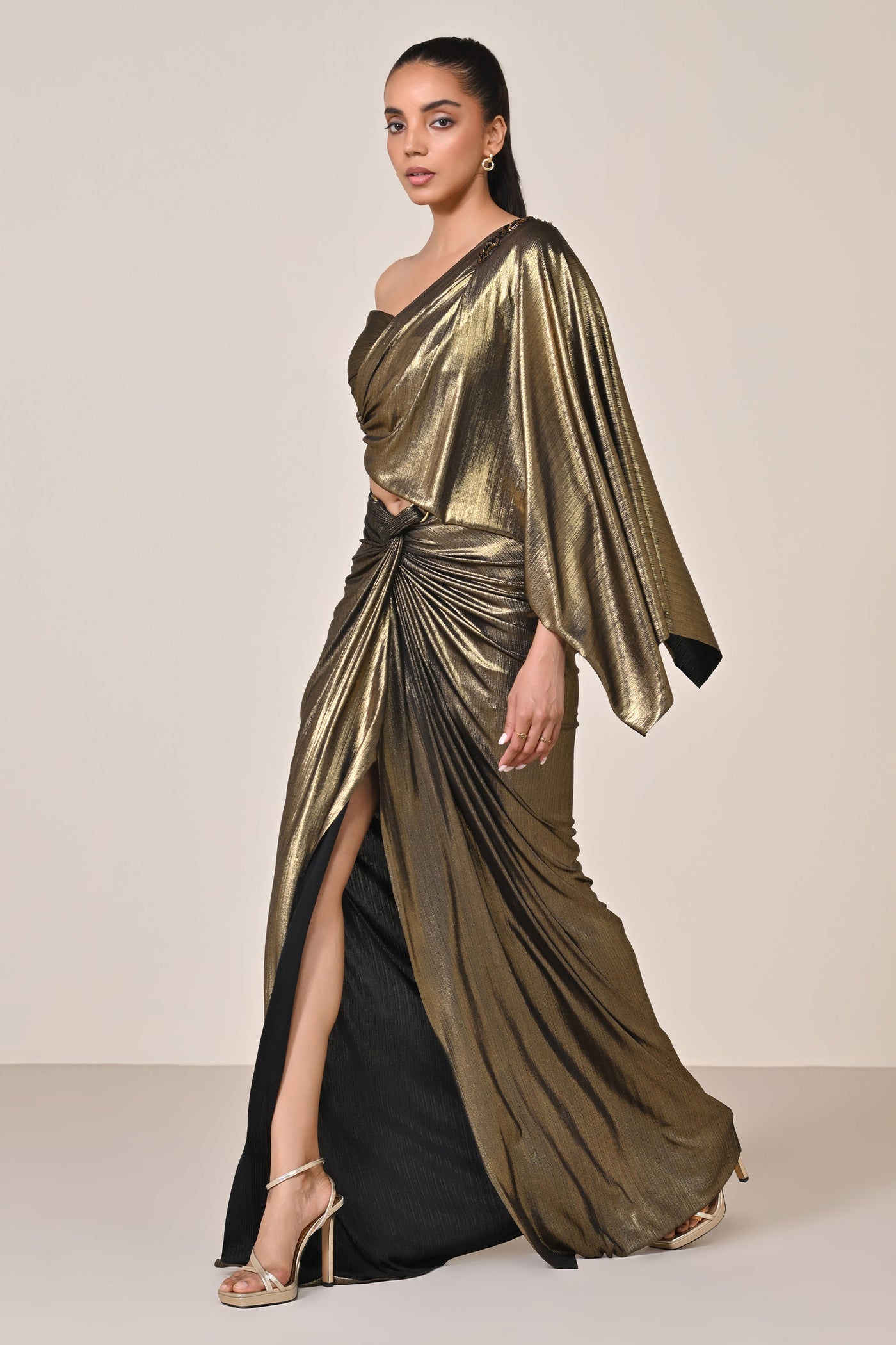 Shantanu & Nikhil Metallic One-Shoulder Top indian designer wear online shopping melange singapore
