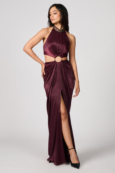 Shantanu & Nikhil Plum Cut-Out Saree Gown indian designer wear online shopping melange singapore