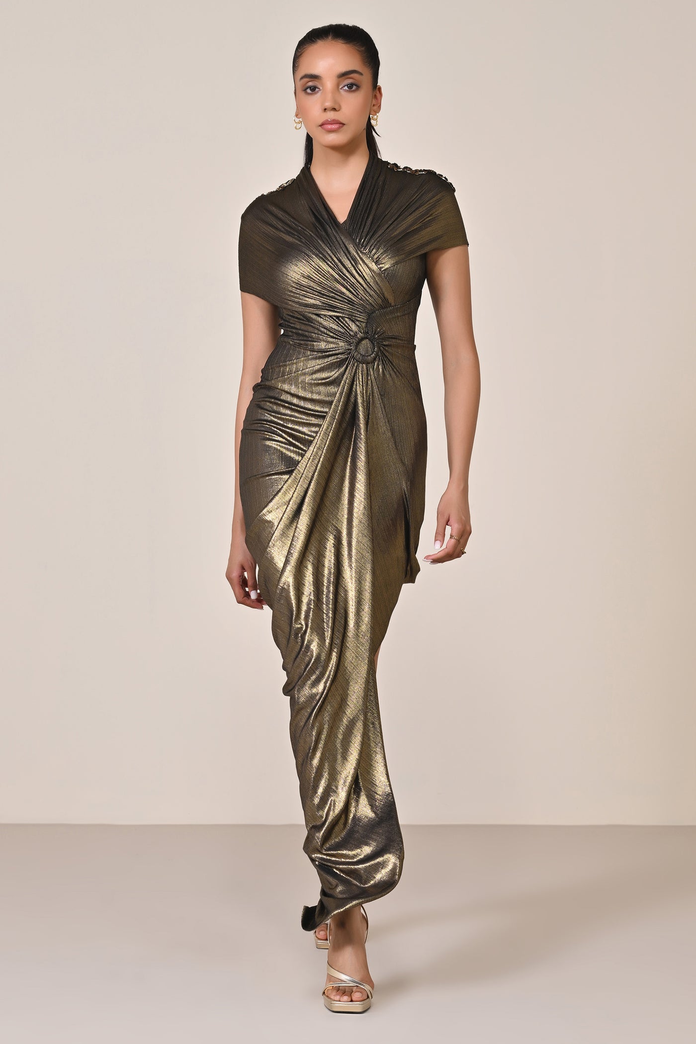 Shantanu & Nikhil Metallic Side-Draped Dress indian designer wear online shopping melange singapore