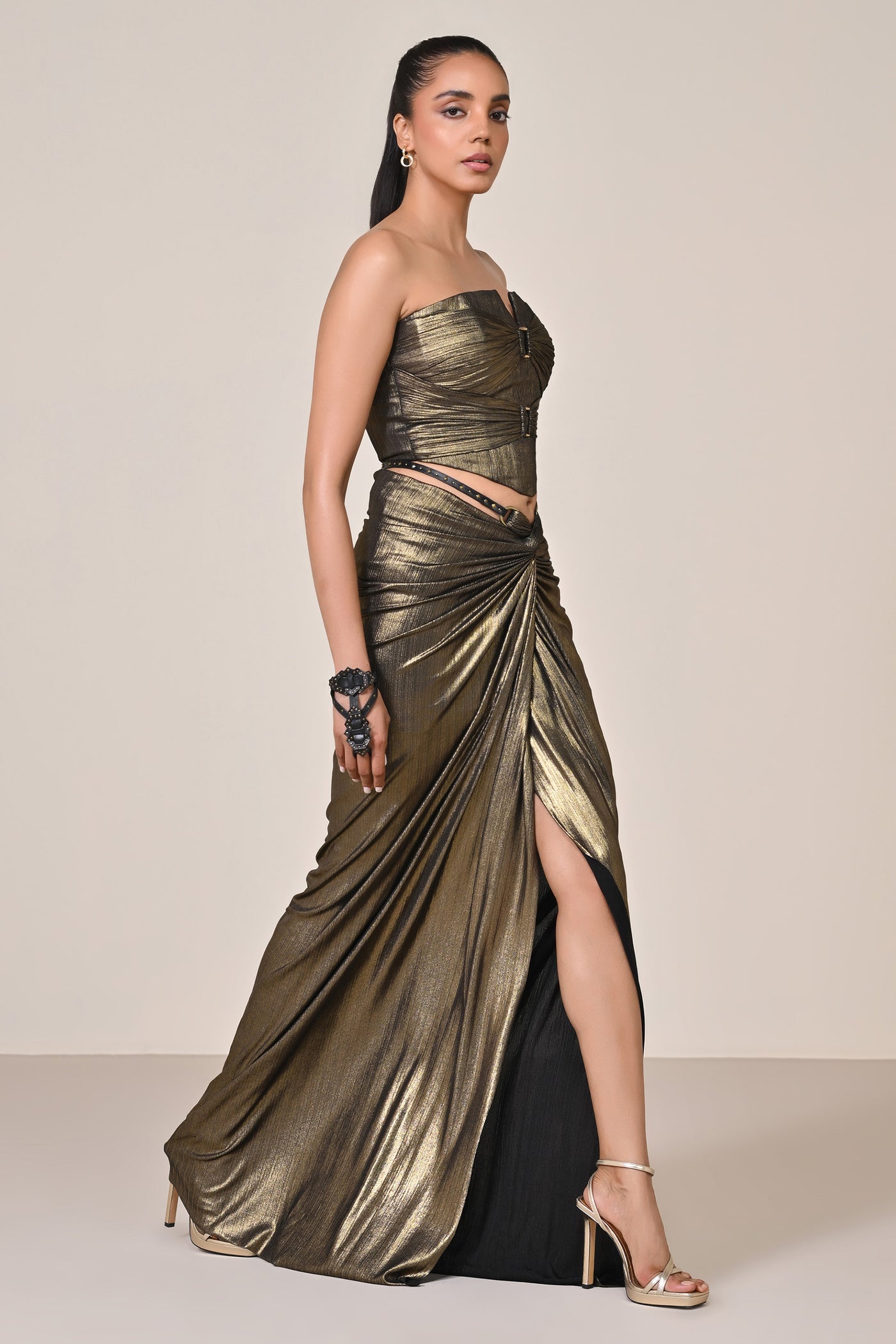 Shantanu & Nikhil Metallic Twisted Drape Skirt indian designer wear online shopping melange singapore