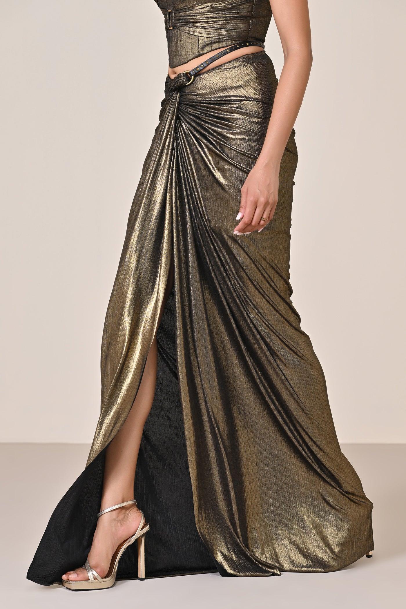 Shantanu & Nikhil Metallic Twisted Drape Skirt indian designer wear online shopping melange singapore