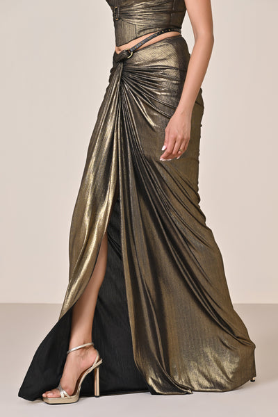 Shantanu & Nikhil Metallic Twisted Drape Skirt indian designer wear online shopping melange singapore