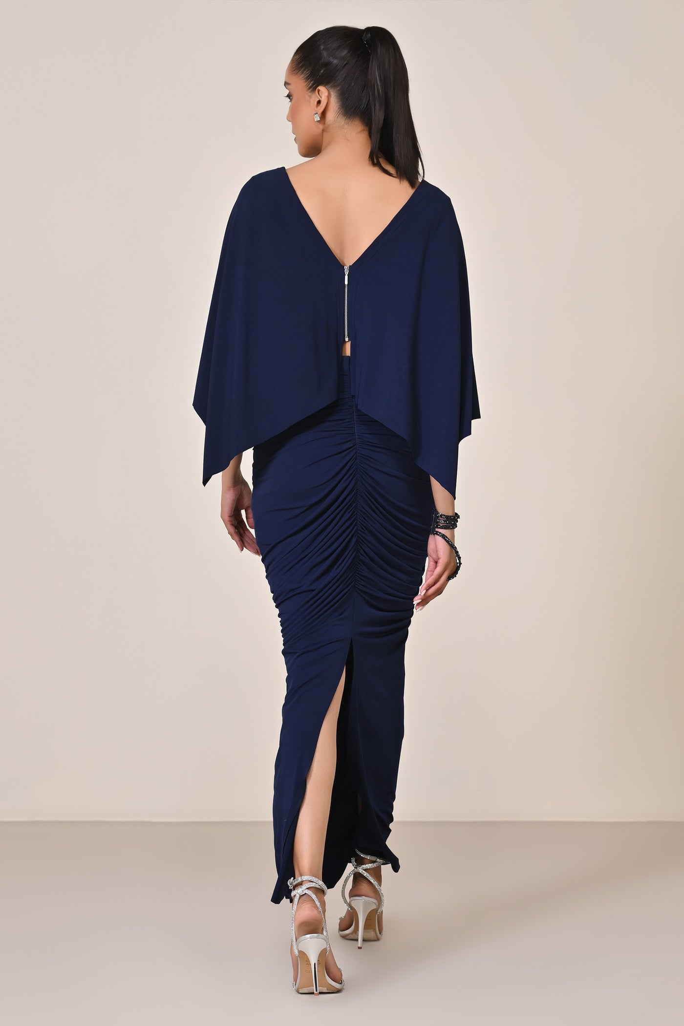 Shantanu & Nikhil Navy Asymmetric Gathered Skirt indian designer wear online shopping melange singapore