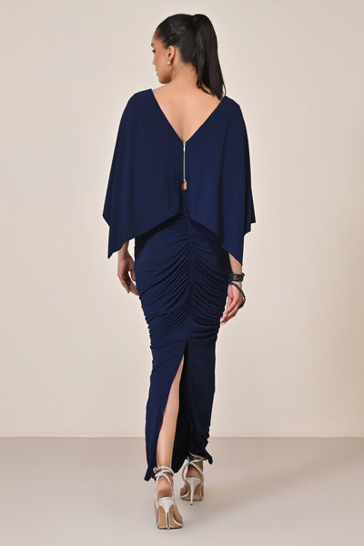 Shantanu & Nikhil Navy Asymmetric Gathered Skirt indian designer wear online shopping melange singapore
