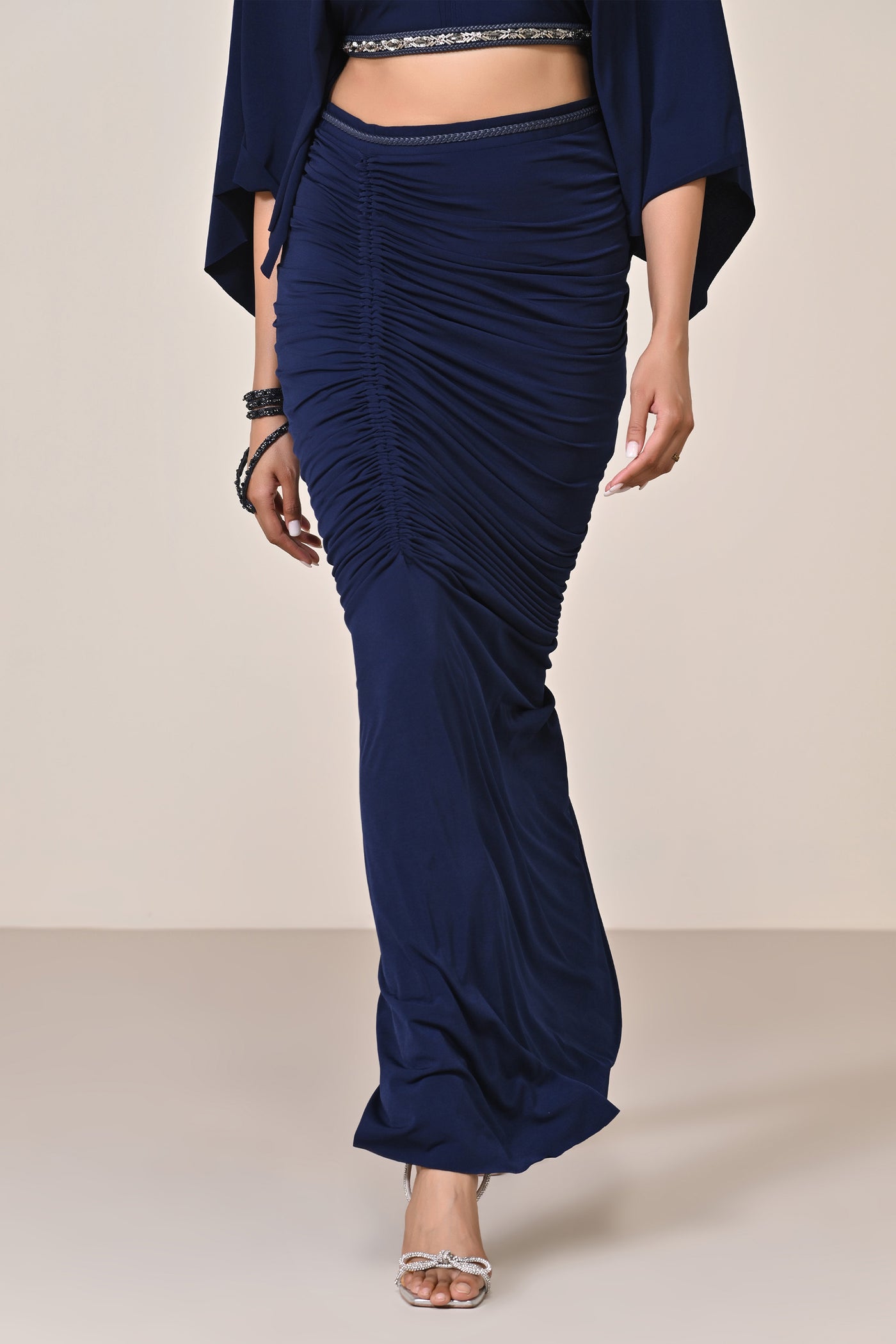 Shantanu & Nikhil Navy Asymmetric Gathered Skirt indian designer wear online shopping melange singapore