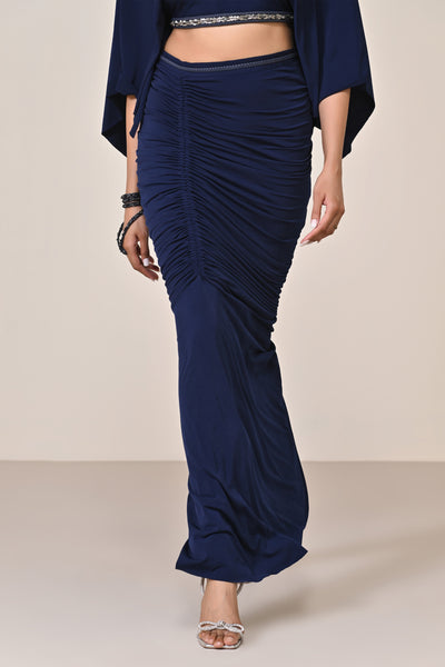 Shantanu & Nikhil Navy Asymmetric Gathered Skirt indian designer wear online shopping melange singapore